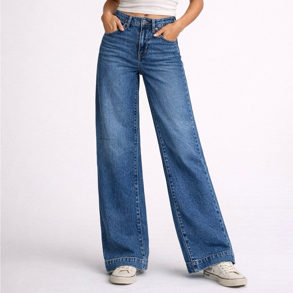 a.n.a High-Rise Wide Leg Blue Denim Jeans